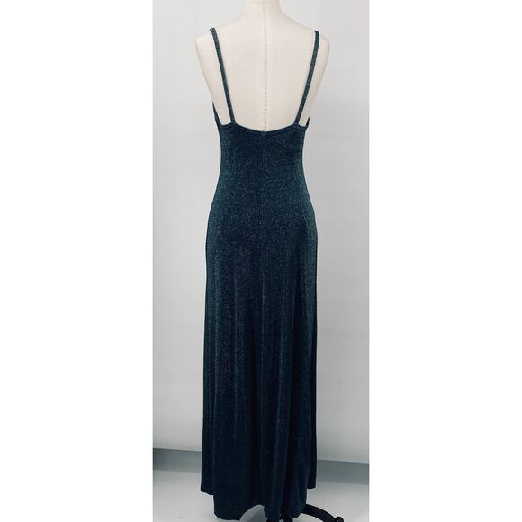Vintage 90s All That Jazz Sparkle Maxi Dress Gown Slinky Low Back Metallic Teal - Picture 7 of 10
